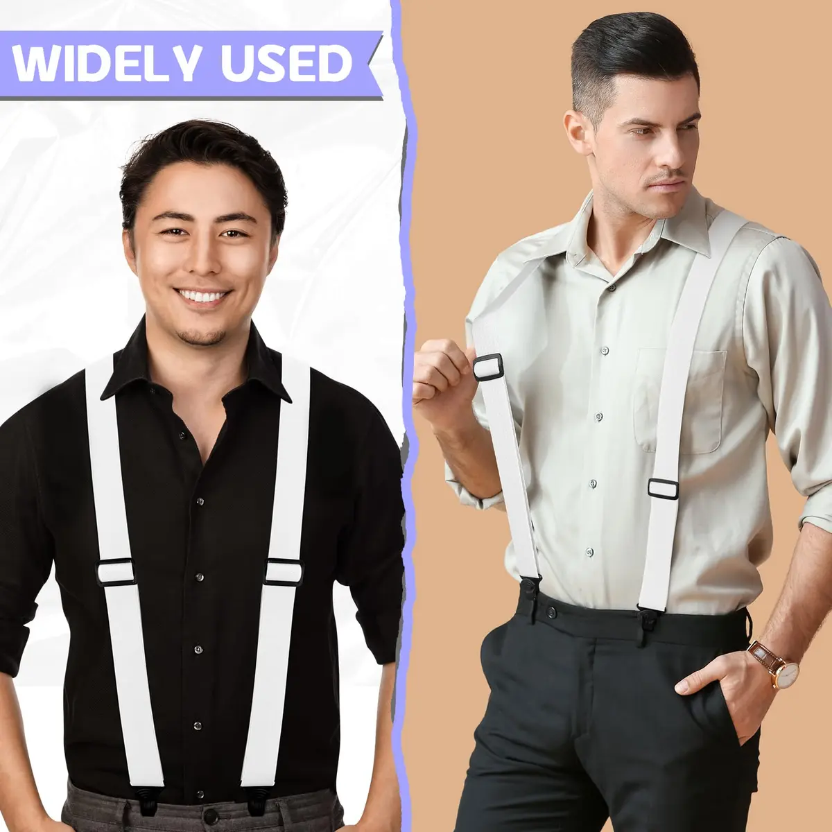 Janmercy Men's Hidden X-Back Suspenders | 120 cm (47.24 Inches) White Polyester - view 5