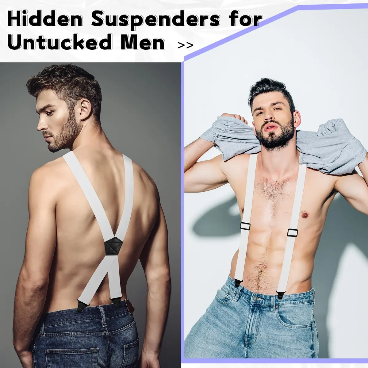 Janmercy Men's Hidden X-Back Suspenders | 120 cm (47.24 Inches) White Polyester - view 2