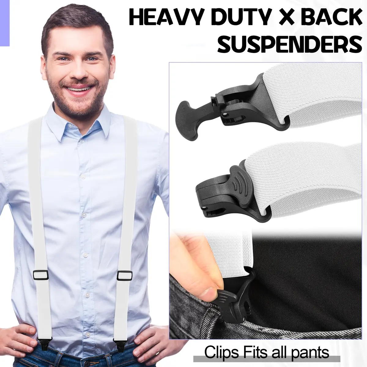 Janmercy Men's Hidden X-Back Suspenders | 120 cm (47.24 Inches) White Polyester - view 4