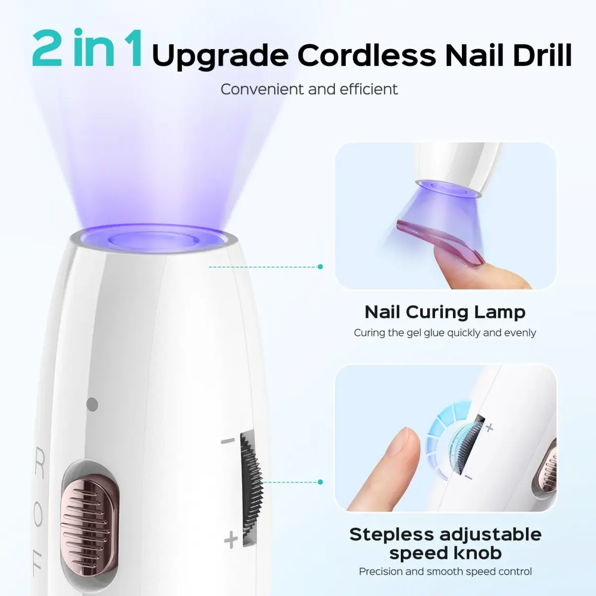 COSLUS C41 Cordless Nail Drill with Flash Cure Lamp | 77.1g (2.7oz) Portable Electric Nail File for Acrylic Gel Dip Powder Nails - view 2