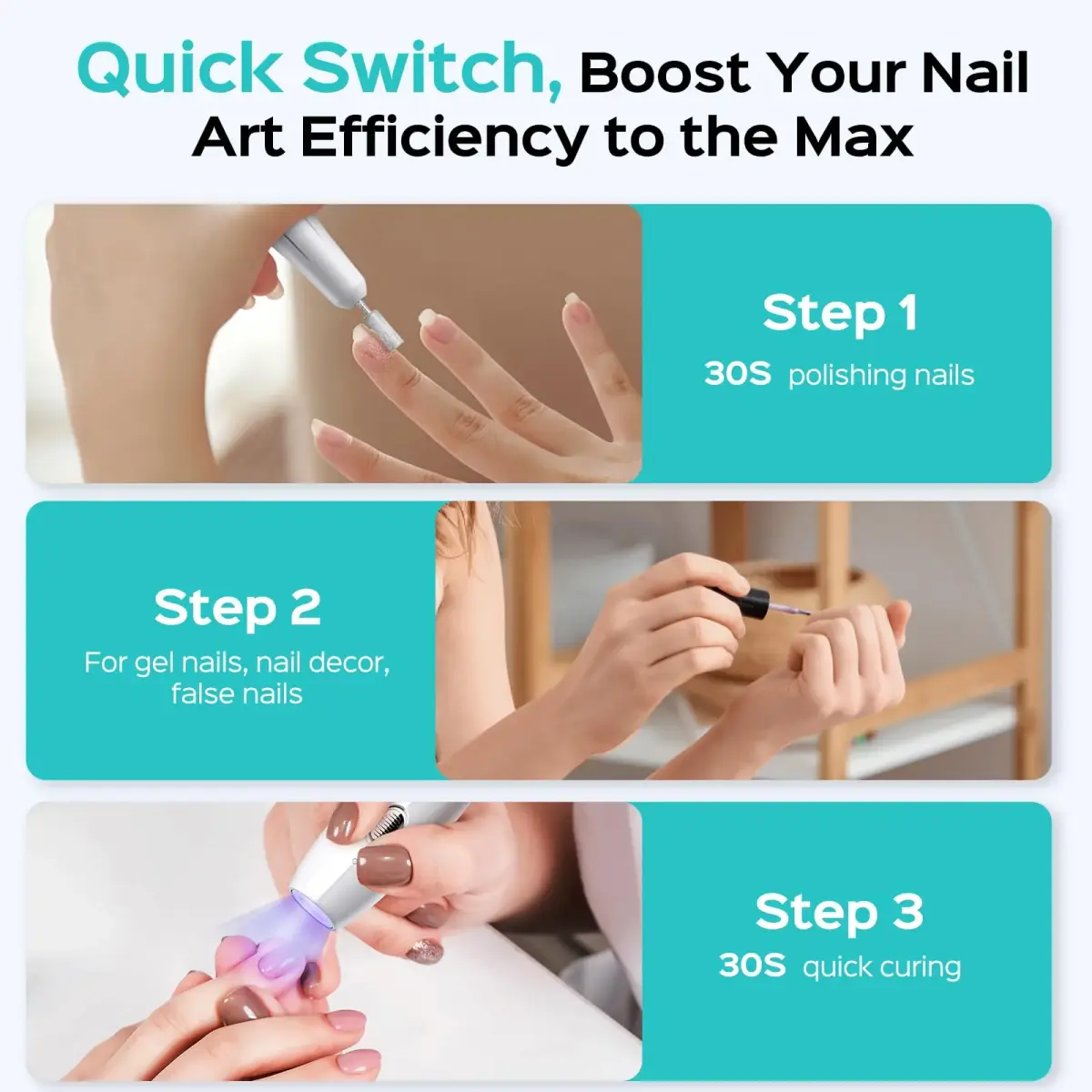 COSLUS C41 Cordless Nail Drill with Flash Cure Lamp | 77.1g (2.7oz) Portable Electric Nail File for Acrylic Gel Dip Powder Nails - view 4