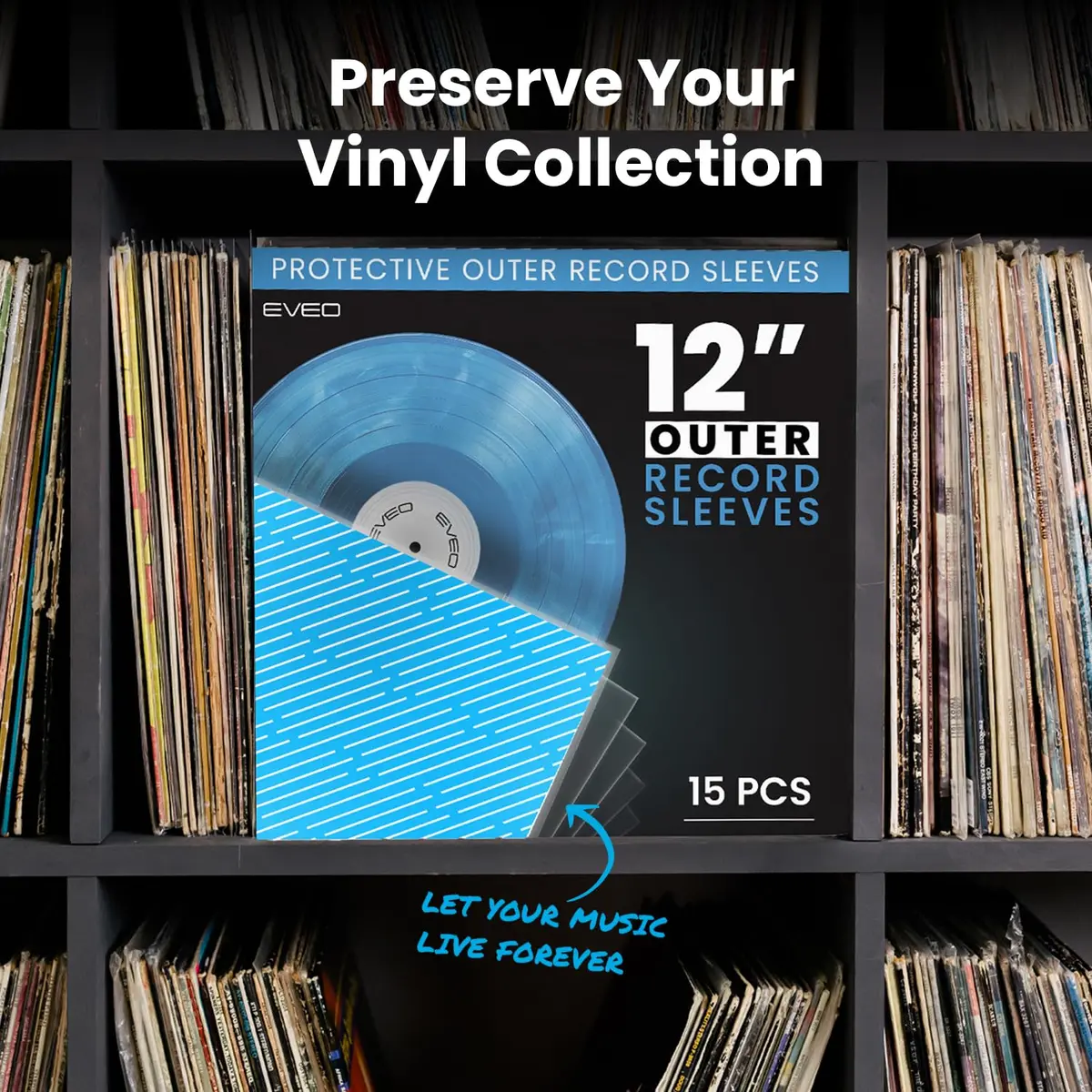 EVEO Outer Vinyl Record Sleeves 100 Count | Crystal Clear Polypropylene for LP Protection - view 7
