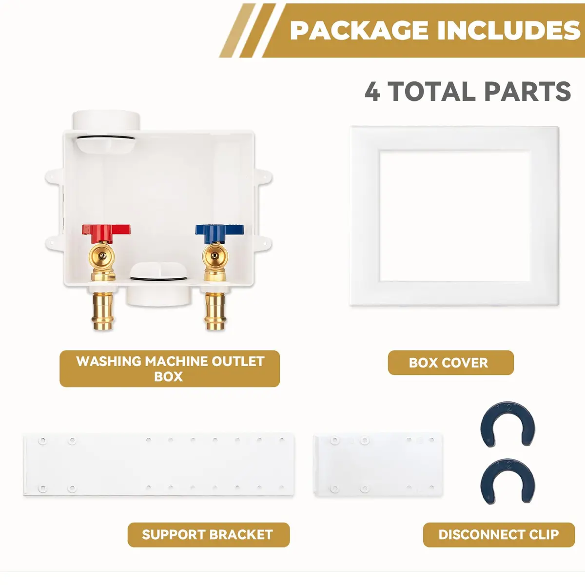 SECKWHALE Press Washing Machine Outlet Box with Center Drain 207.5 cu in | Copper Press Connections, Recessed Box, 1/2 Inch Press x 3/4 Inch MHT - view 9