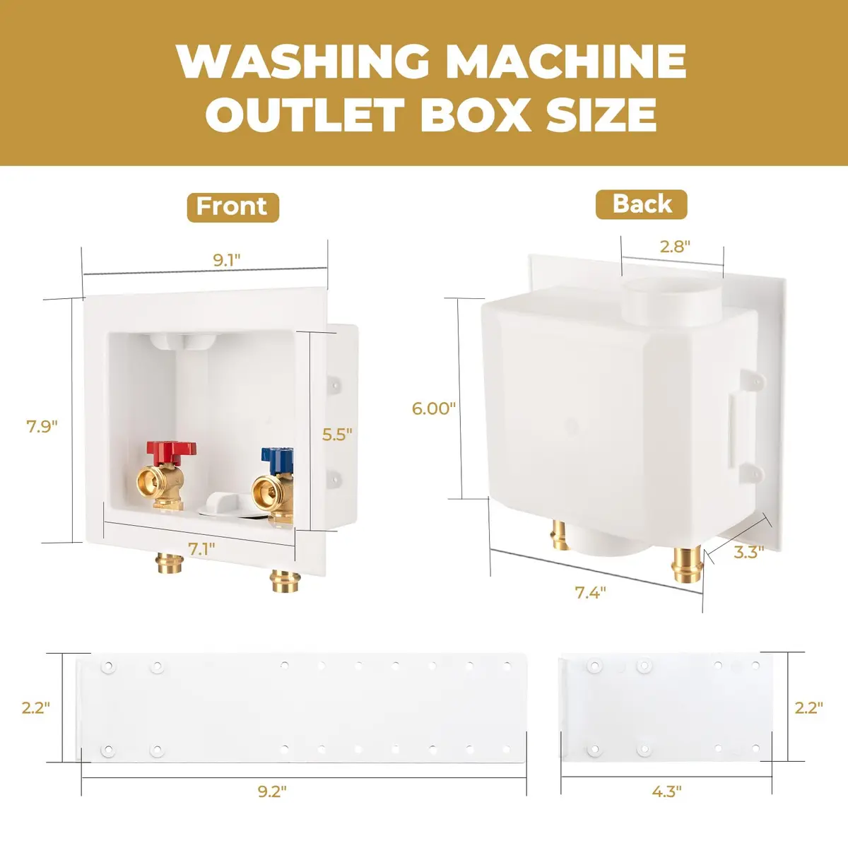 SECKWHALE Press Washing Machine Outlet Box with Center Drain 207.5 cu in | Copper Press Connections, Recessed Box, 1/2 Inch Press x 3/4 Inch MHT - view 3