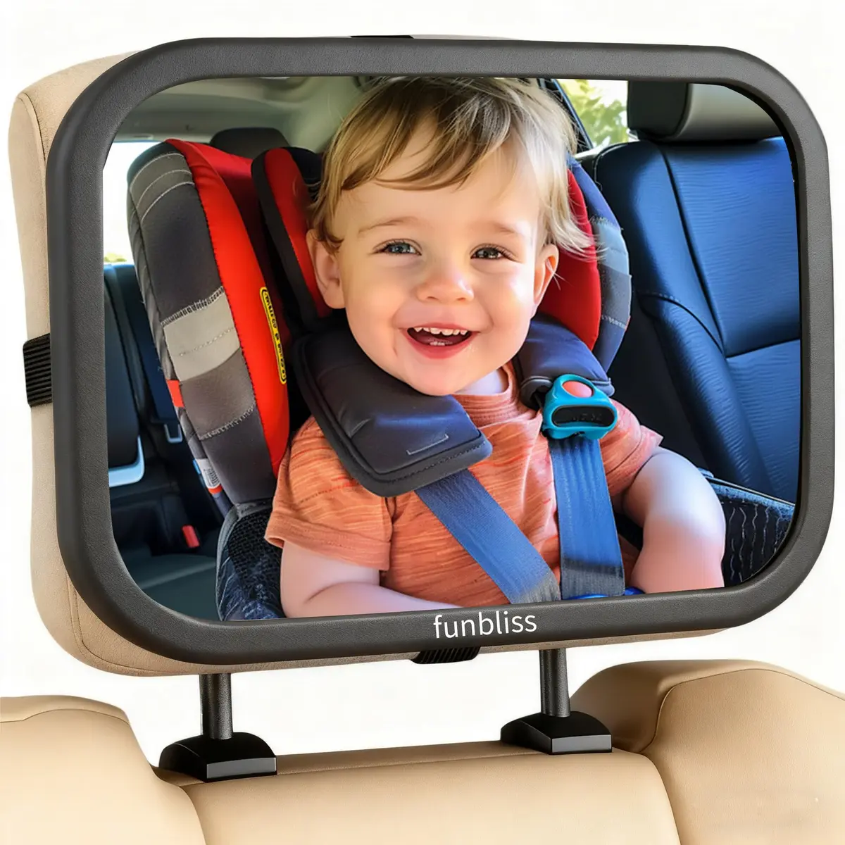 funbliss Baby Car Mirror for Rear Facing Seat | Clear Wide View, 360° Rotation, Shatterproof Acrylic - main product image