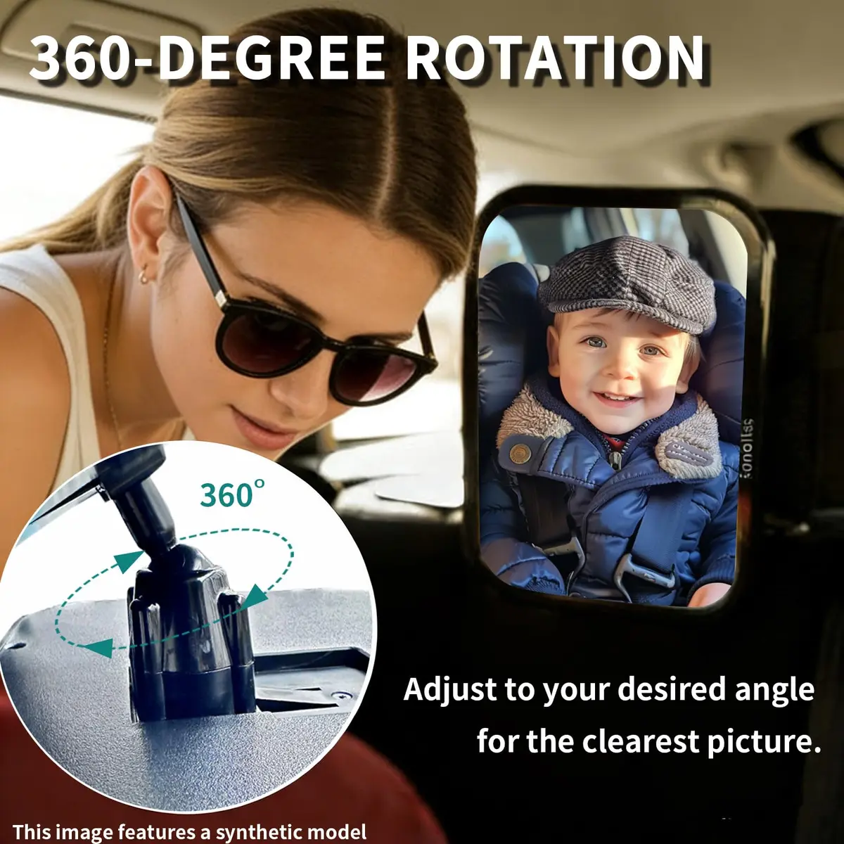 funbliss Baby Car Mirror for Rear Facing Seat | Clear Wide View, 360° Rotation, Shatterproof Acrylic - view 2