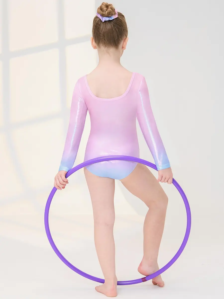 Gogokids Girls Long Sleeve 3 Pcs Gymnastics Leotard Set with Shorts | Sparkling Rhinestones, Breathable Polyester & Spandex, Age 3-12 - view 5