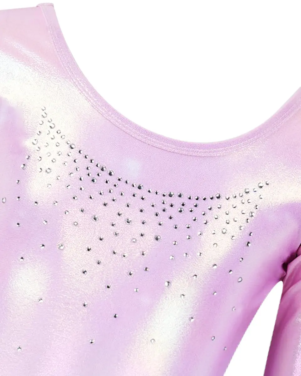 Gogokids Girls Long Sleeve 3 Pcs Gymnastics Leotard Set with Shorts | Sparkling Rhinestones, Breathable Polyester & Spandex, Age 3-12 - view 3