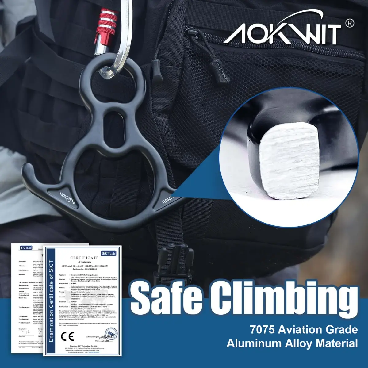 AOKWIT 50kN Rescue Figure 8 Descender 282g (9.95 oz) | Bent-Ear Belay Device for Climbing & Rescue - view 2