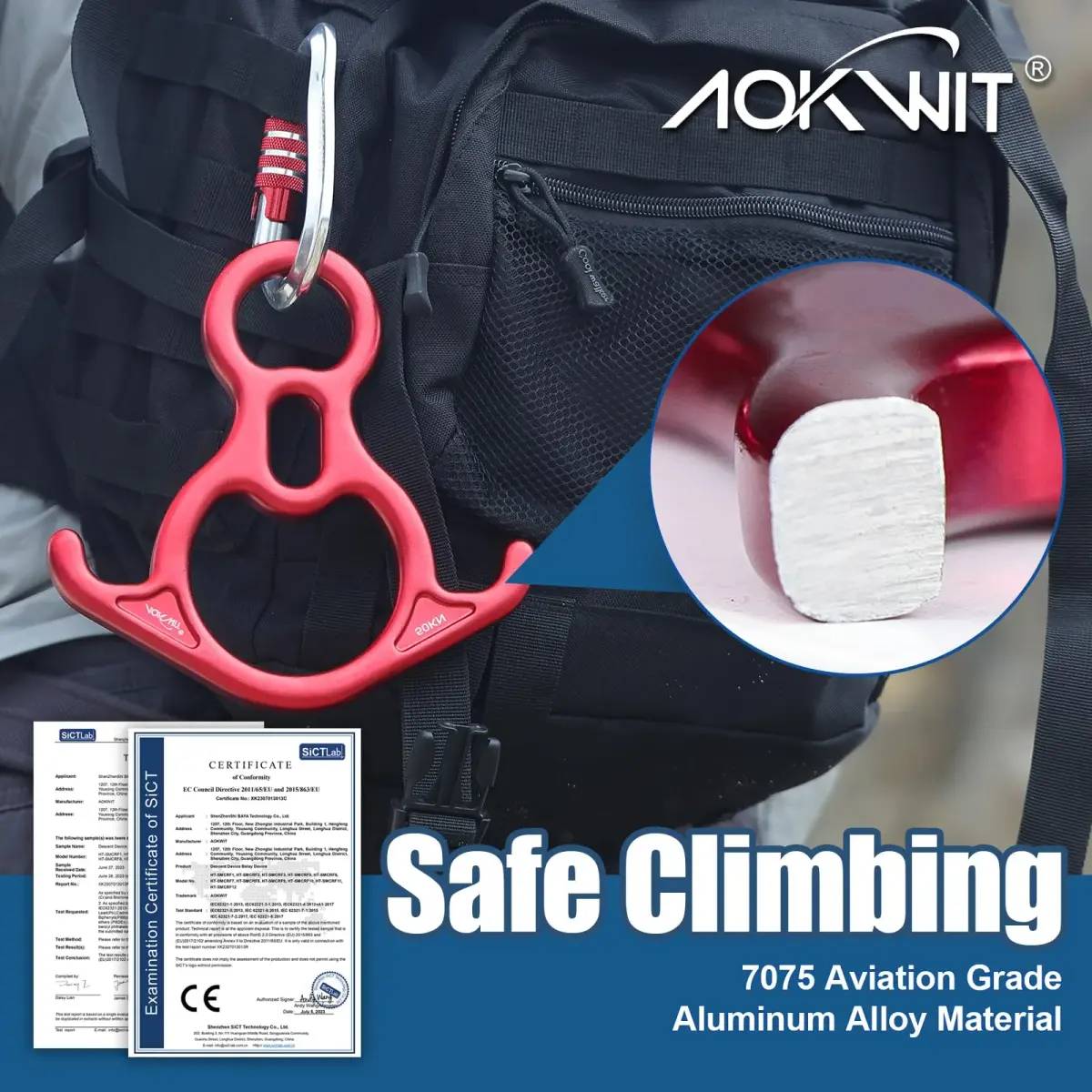 AOKWIT 50KN Rescue Figure 8 Descender 282g (9.95oz) | Bent-Ear Belay Device for Rock Climbing, Rappelling, and Rescue - view 2