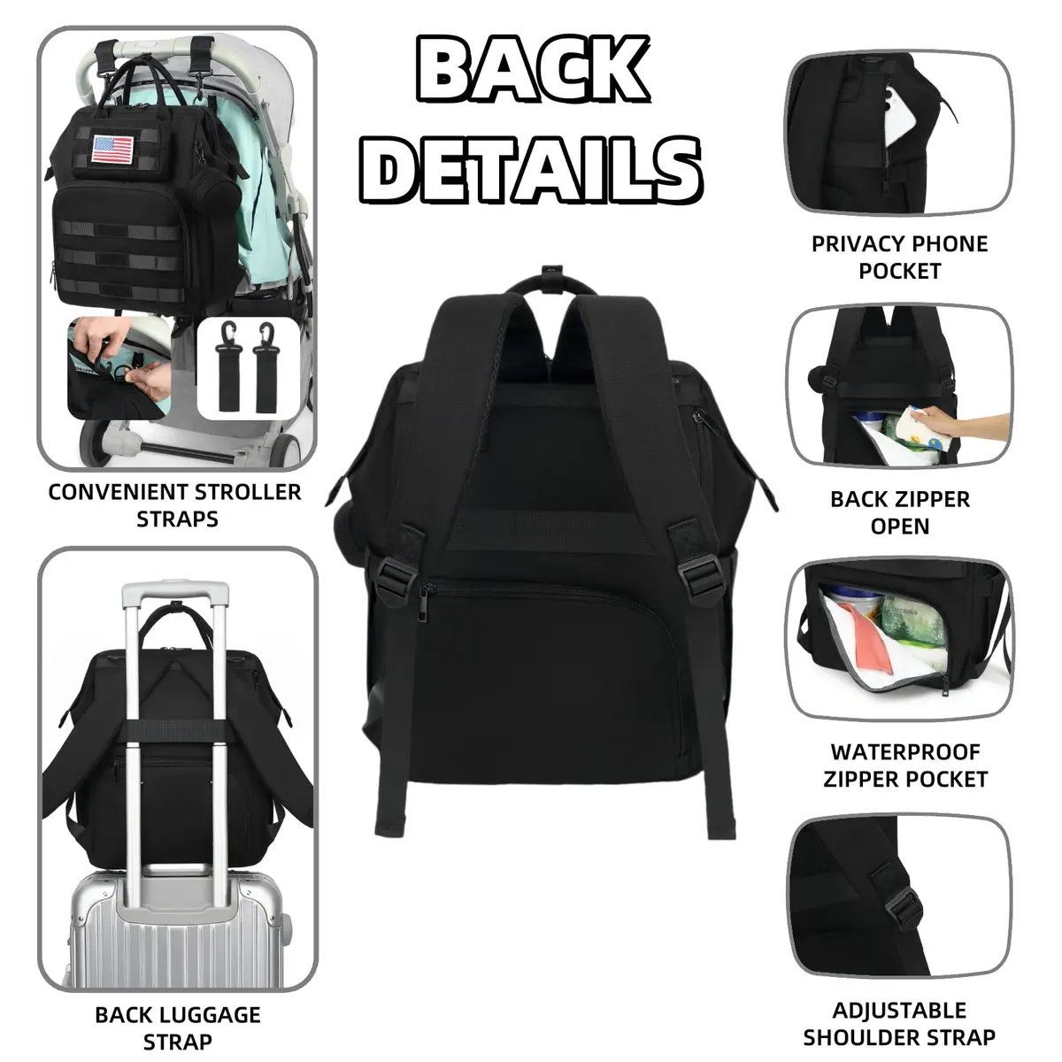 ROSEGIN Diaper Bag Backpack for Dad and Men, Large 35L Travel Baby Bag with Changing Pad & Insulated Pockets (Shadow Black) - view 6