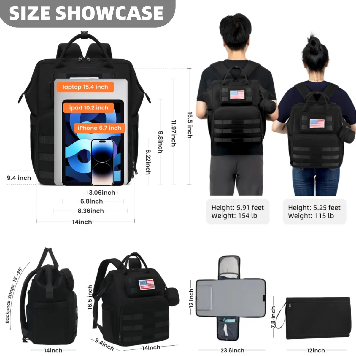 ROSEGIN Diaper Bag Backpack for Dad and Men, Large 35L Travel Baby Bag with Changing Pad & Insulated Pockets (Shadow Black) - view 7