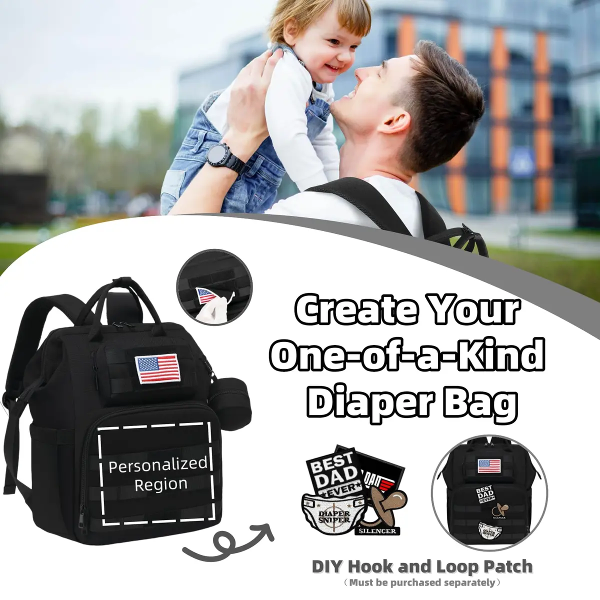 ROSEGIN Diaper Bag Backpack for Dad and Men, Large 35L Travel Baby Bag with Changing Pad & Insulated Pockets (Shadow Black) - view 2