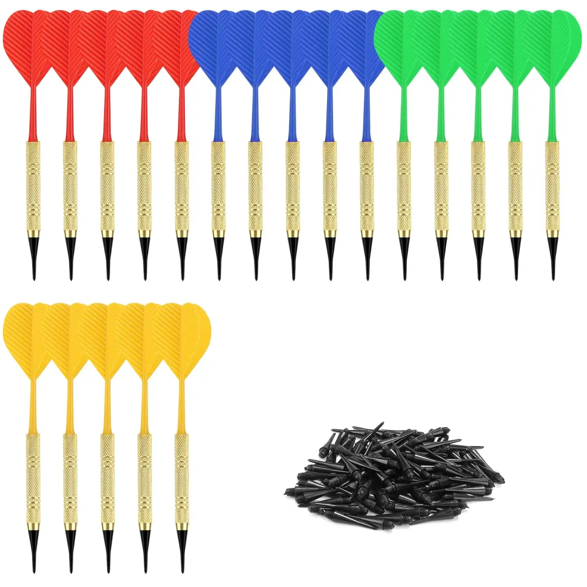 Accmor 20 Pack Soft Tip Darts Set with 100 Extra 2BA Tips | Gold Color, 13g Weight - main product image