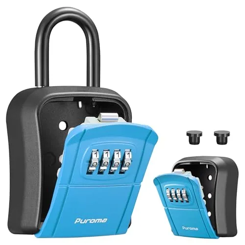Puroma Portable Key Lock Box with Combination Lock, Wall-Mounted Key Storage Box for House Keys, Resettable Code Safe Security Lock Box (1 Pack, Blue) - main product image