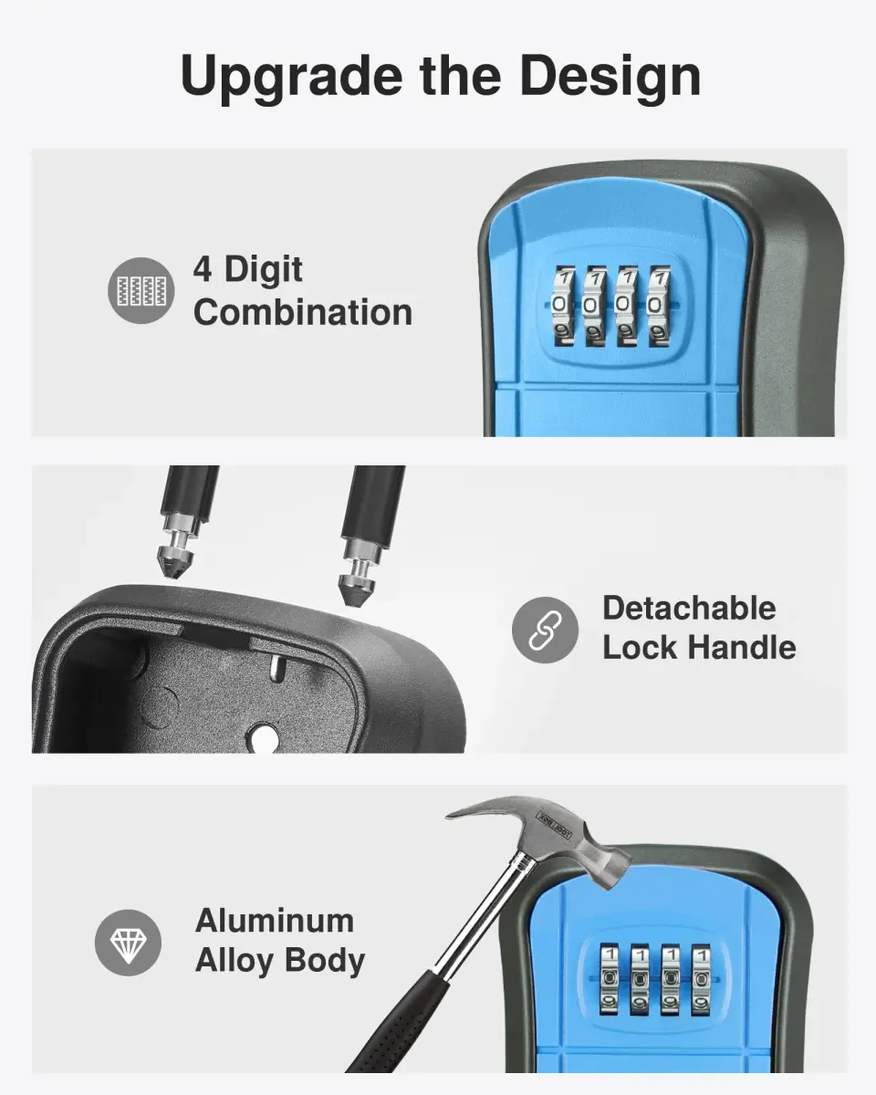 Puroma Blue Key Lock Box with 4-Digit Combination | 15.6 cm (6.14 in) Length - view 5