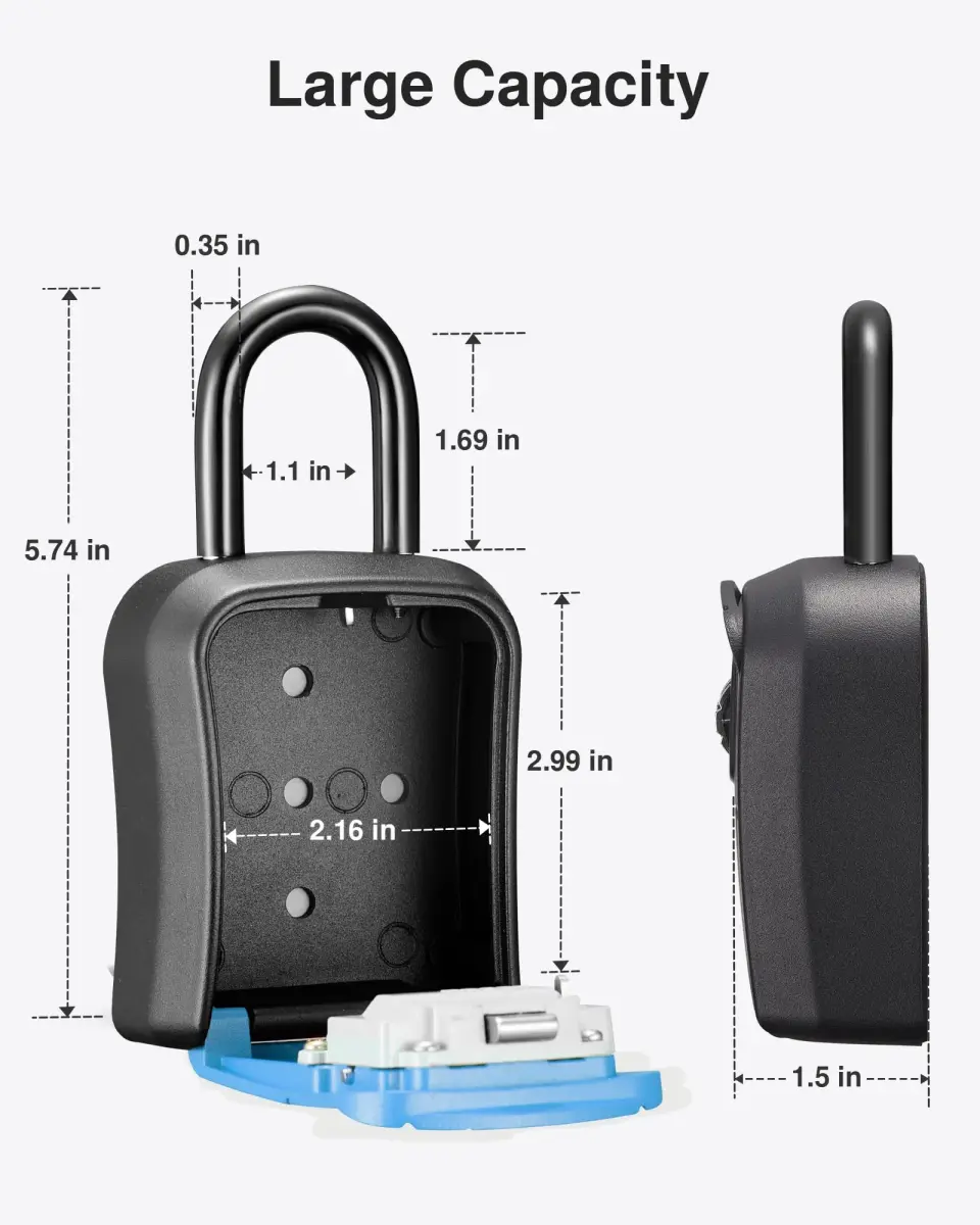 Puroma Blue Key Lock Box with 4-Digit Combination | 15.6 cm (6.14 in) Length - view 7