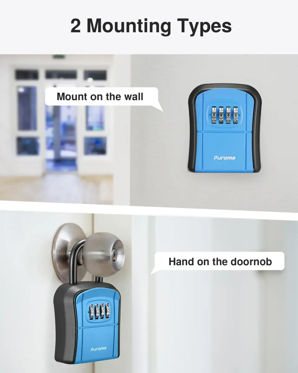 Puroma Blue Key Lock Box with 4-Digit Combination | 15.6 cm (6.14 in) Length - view 2