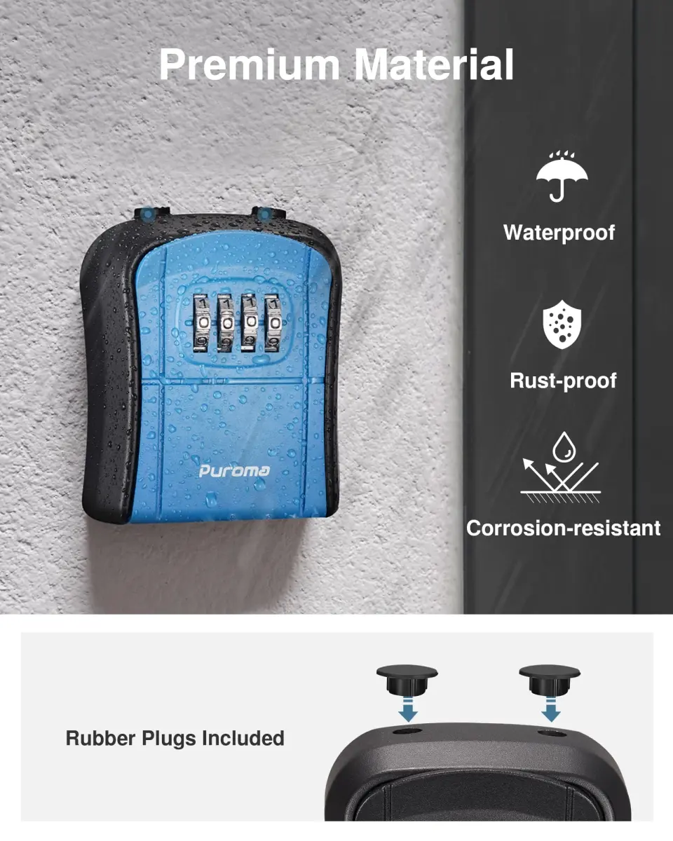 Puroma Blue Key Lock Box with 4-Digit Combination | 15.6 cm (6.14 in) Length - view 4