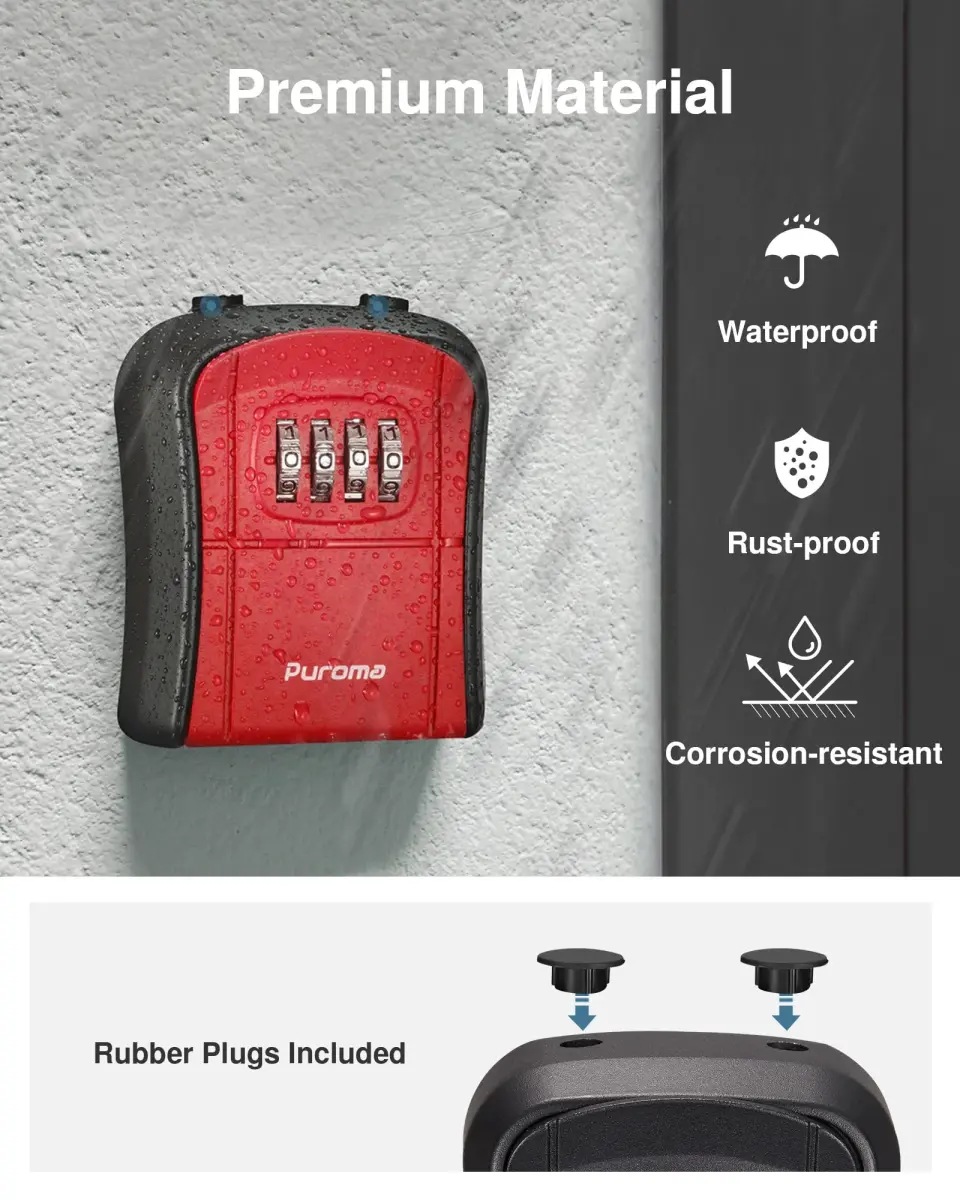 Puroma Red Key Lock Box Outdoor 4 Digit Combination Lockbox | Wall Mounted & Hangable - view 5