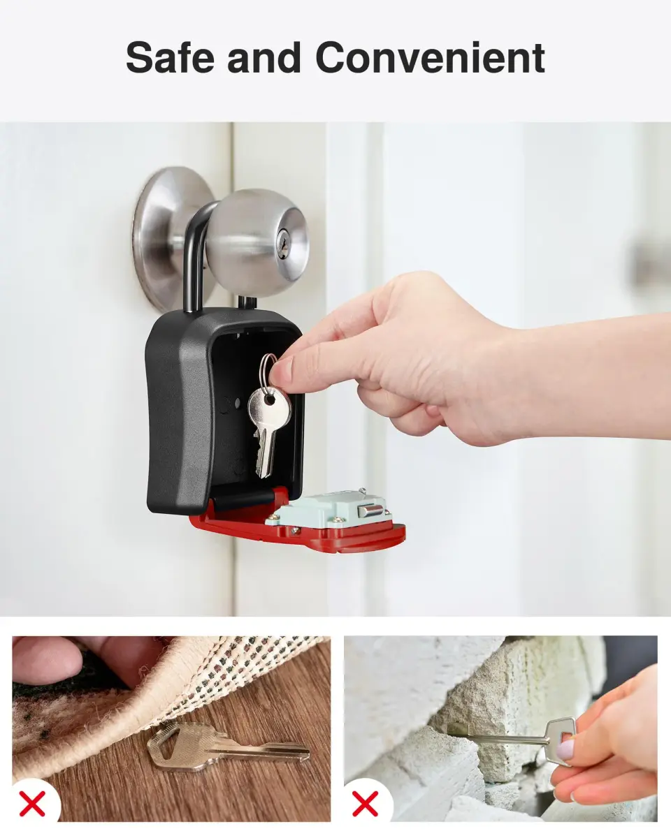 Puroma Red Key Lock Box Outdoor 4 Digit Combination Lockbox | Wall Mounted & Hangable - view 6