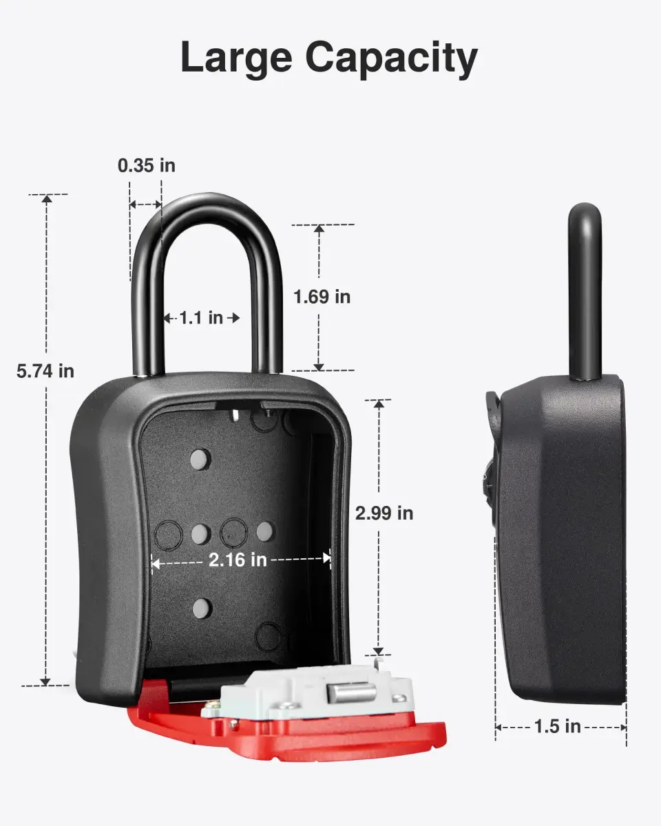 Puroma Red Key Lock Box Outdoor 4 Digit Combination Lockbox | Wall Mounted & Hangable - view 7