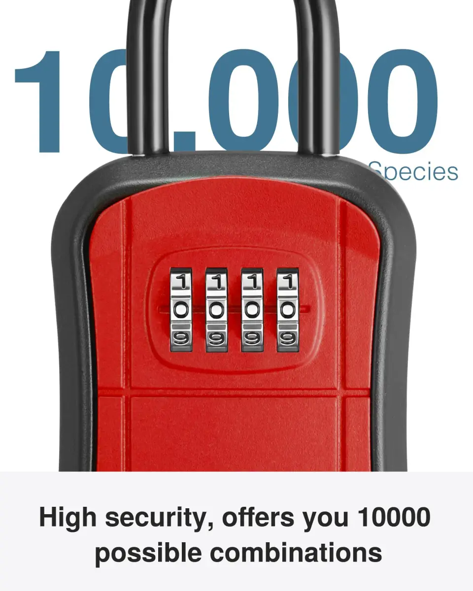 Puroma Red Key Lock Box Outdoor 4 Digit Combination Lockbox | Wall Mounted & Hangable - view 3