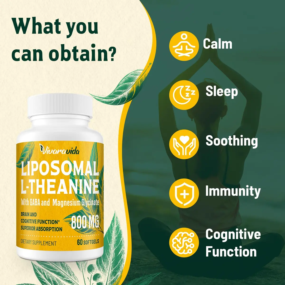 Vivaravida L-Theanine 800mg Supplement with GABA & Magnesium Glycinate | Sleep & Relaxation Support - view 3