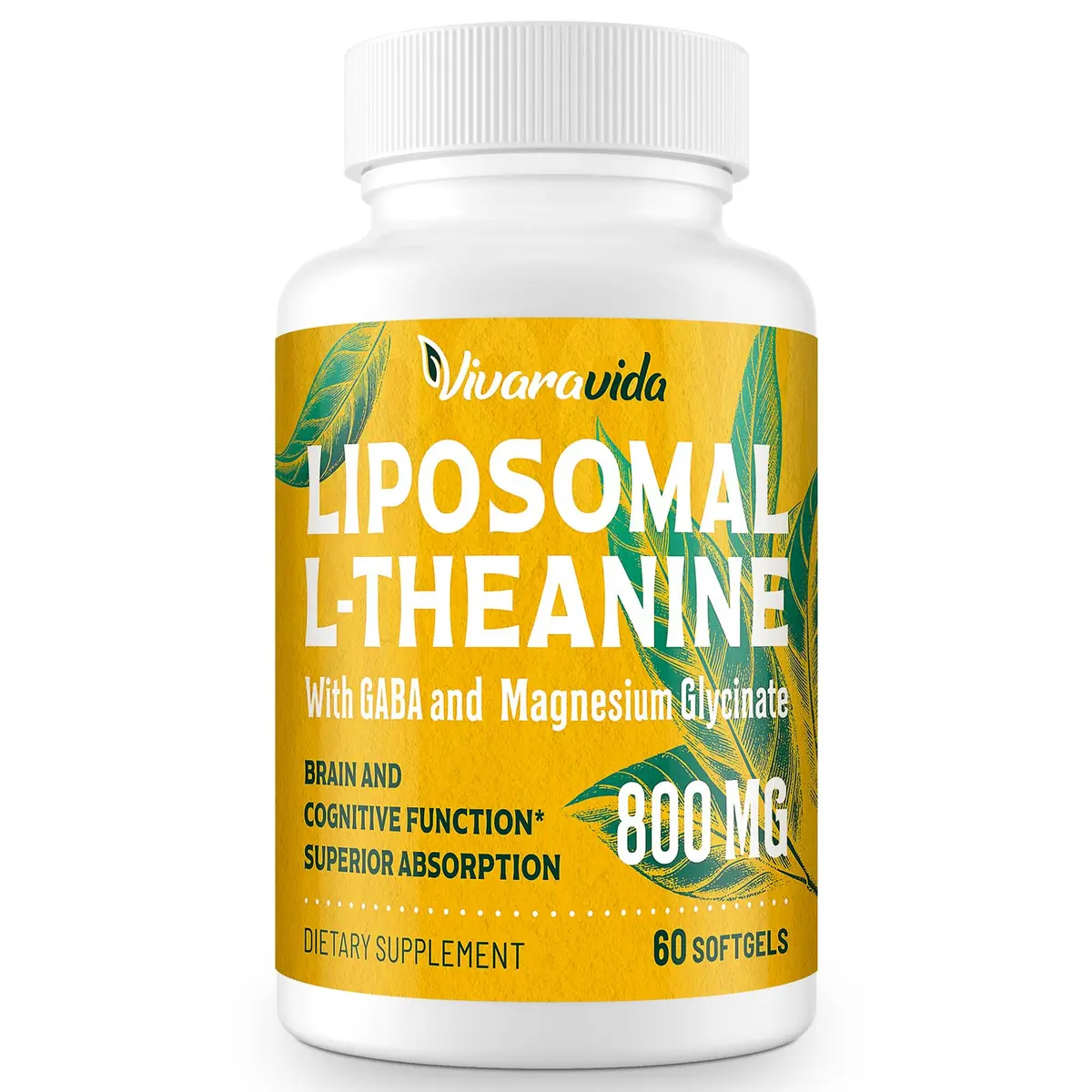 Vivaravida L-Theanine 800mg Supplement with GABA and Magnesium Glycinate | Sleep & Relaxation (60 Softgels) - main product image