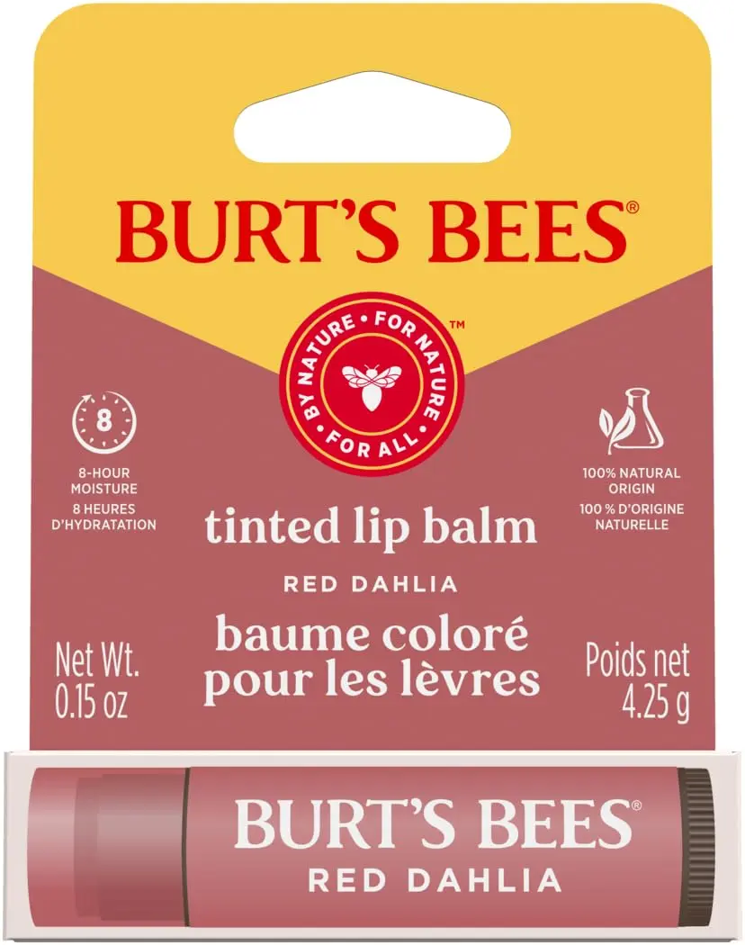 Burt's Bees Tinted Lip Balm Red Dahlia 0.15oz | Natural, Hydrating, Semi-Glossy Finish - main product image