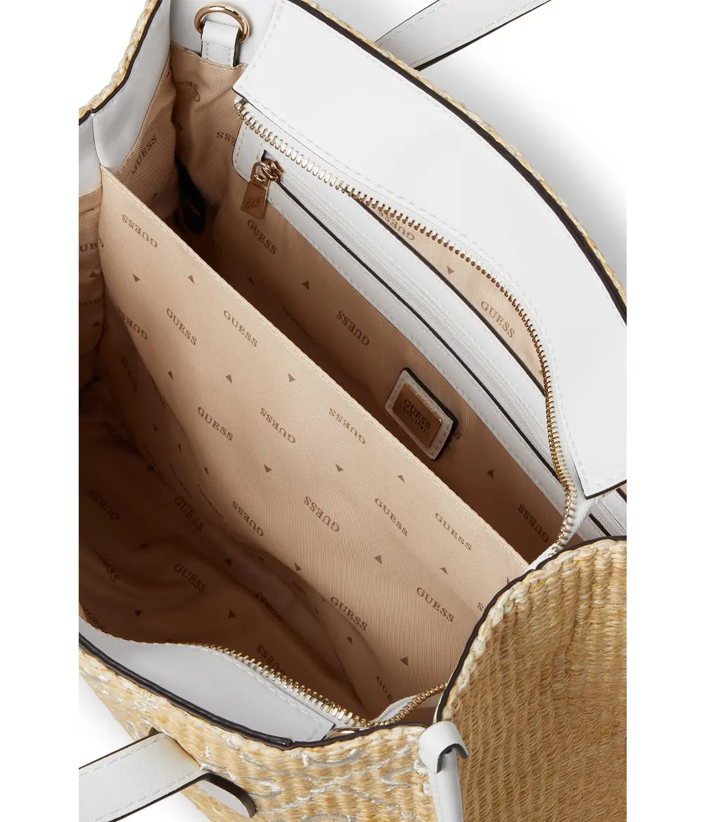 GUESS Silvana Raffia Tote | Modern Top-Handle Bag with Gold Hardware (13.25 in) - view 3