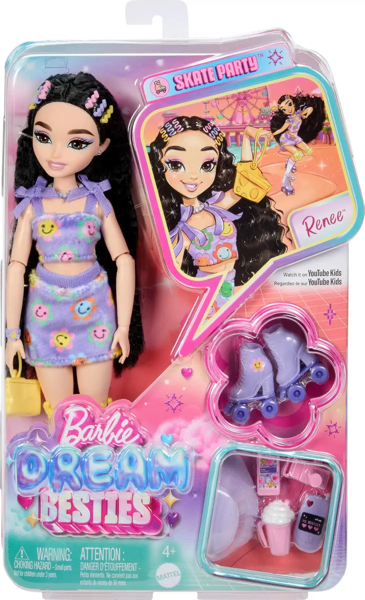 Barbie Dream Besties Skate Party Renee Doll & Accessories | 5-inch, Posable, Multicolor - view 6