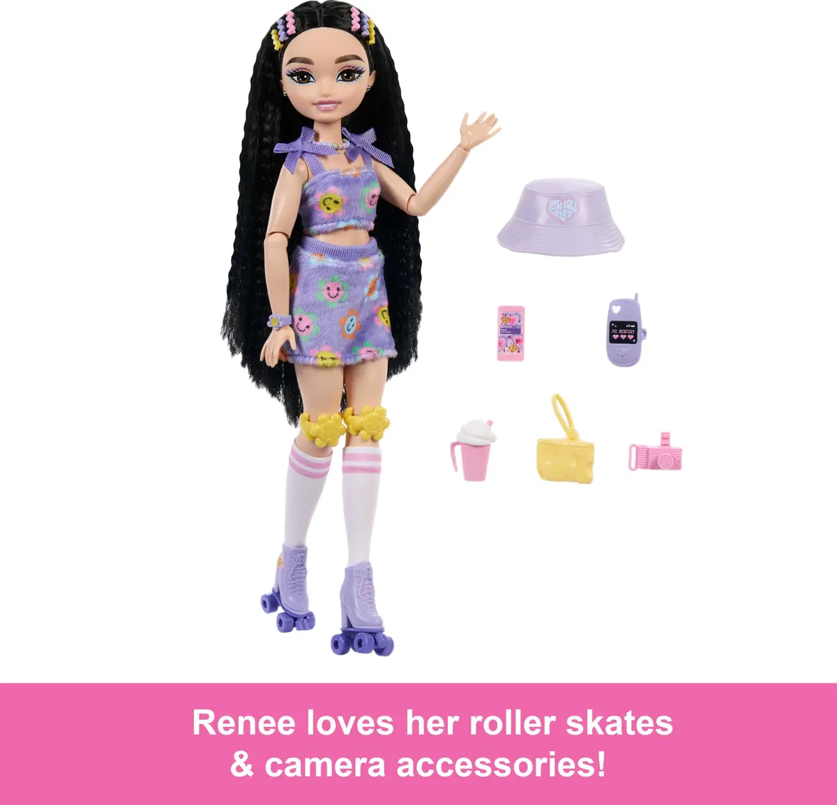 Barbie Dream Besties Skate Party Renee Doll & Accessories | 5-inch, Posable, Multicolor - view 2