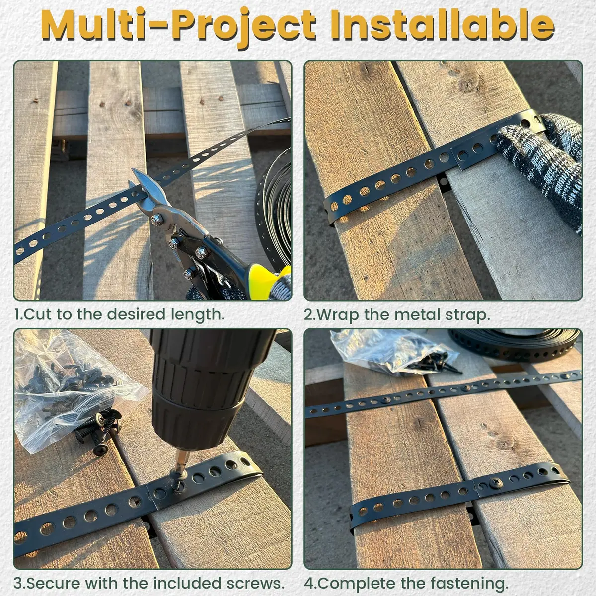 AxiSculpt Black Metal Strap with Holes 33 ft (9.9 m) | Heavy Duty Galvanized Steel Securing Band with 30 Screws - view 5