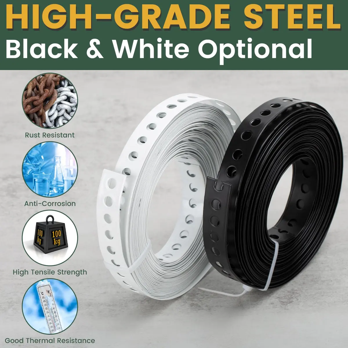 AxiSculpt Black Metal Strap with Holes 33 ft (9.9 m) | Heavy Duty Galvanized Steel Securing Band with 30 Screws - view 6