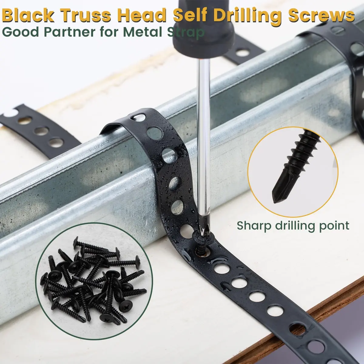 AxiSculpt Black Metal Strap with Holes 33 ft (9.9 m) | Heavy Duty Galvanized Steel Securing Band with 30 Screws - view 4