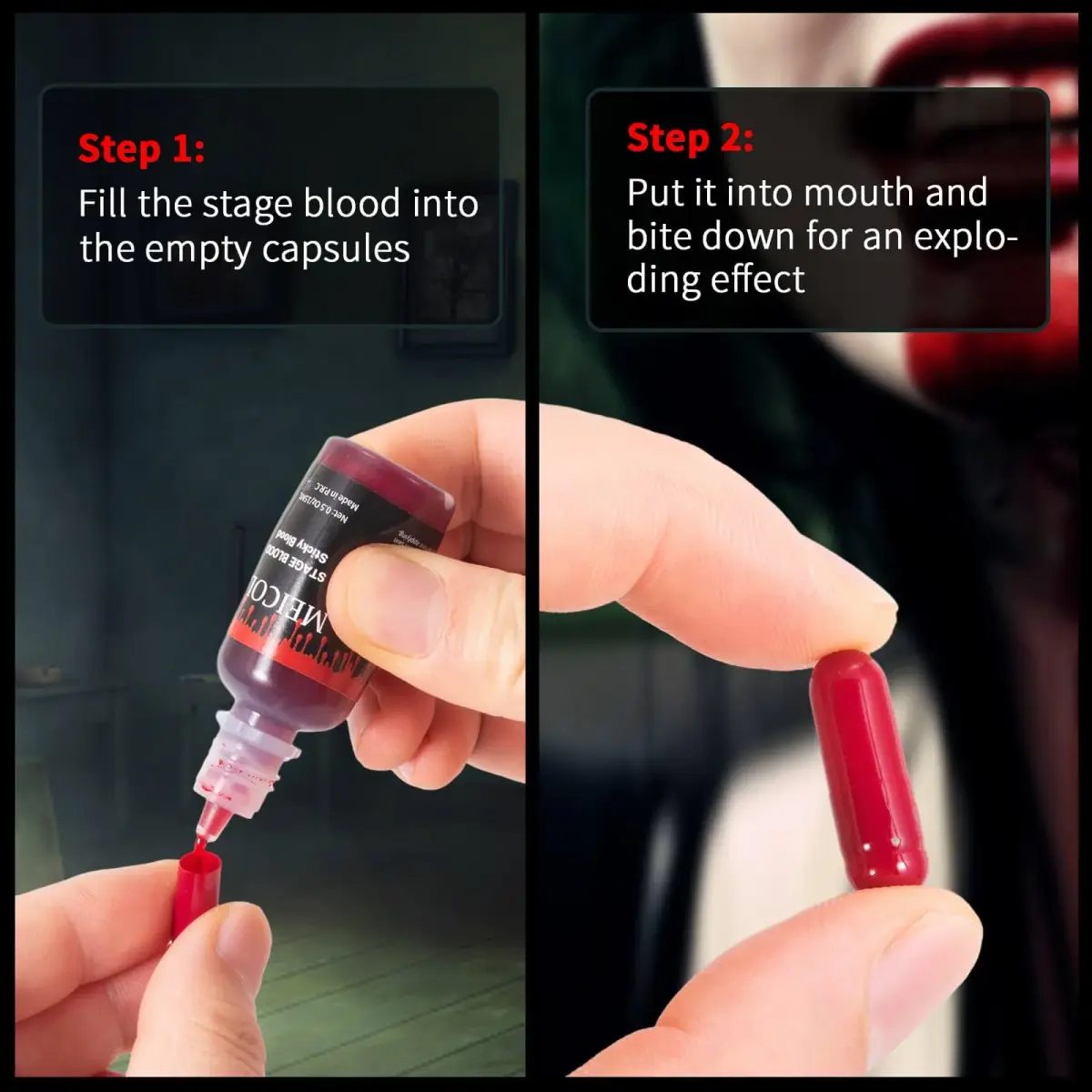 MEICOLY Edible Fake Blood with Capsules | 30ml (1.06 Fl Oz) Realistic Stage Blood for SFX Makeup - view 5