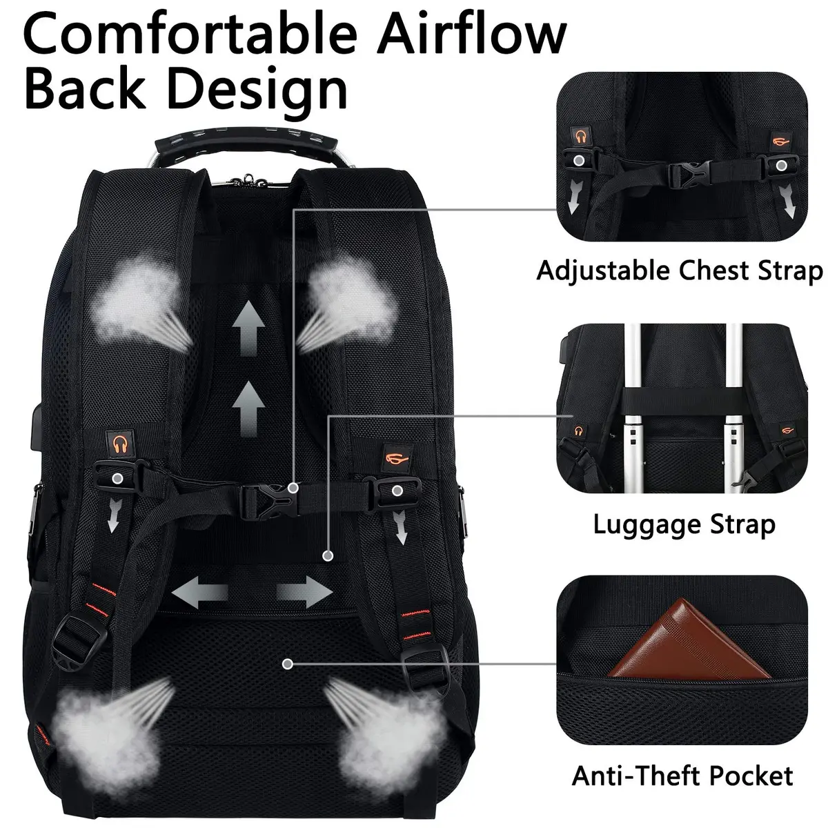 YALIXIAN Extra Large Travel Laptop Backpack for Men Women with USB Charging Port & RFID Anti-Theft, Fits 17 Inch Computer Notebook, Water Resistant, College Backpack (Blackgrey) - view 5