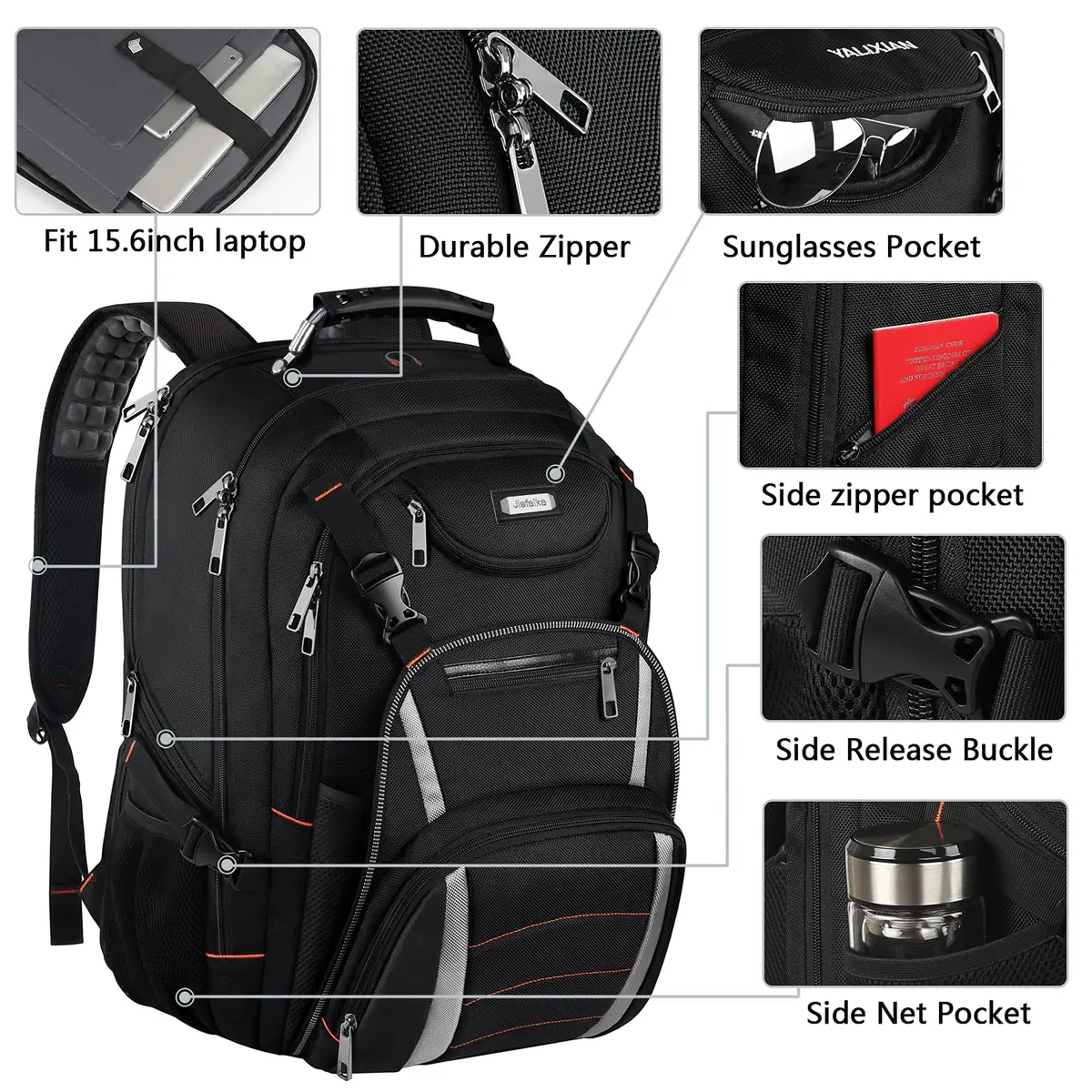YALIXIAN Extra Large Travel Laptop Backpack for Men Women with USB Charging Port & RFID Anti-Theft, Fits 17 Inch Computer Notebook, Water Resistant, College Backpack (Blackgrey) - view 6