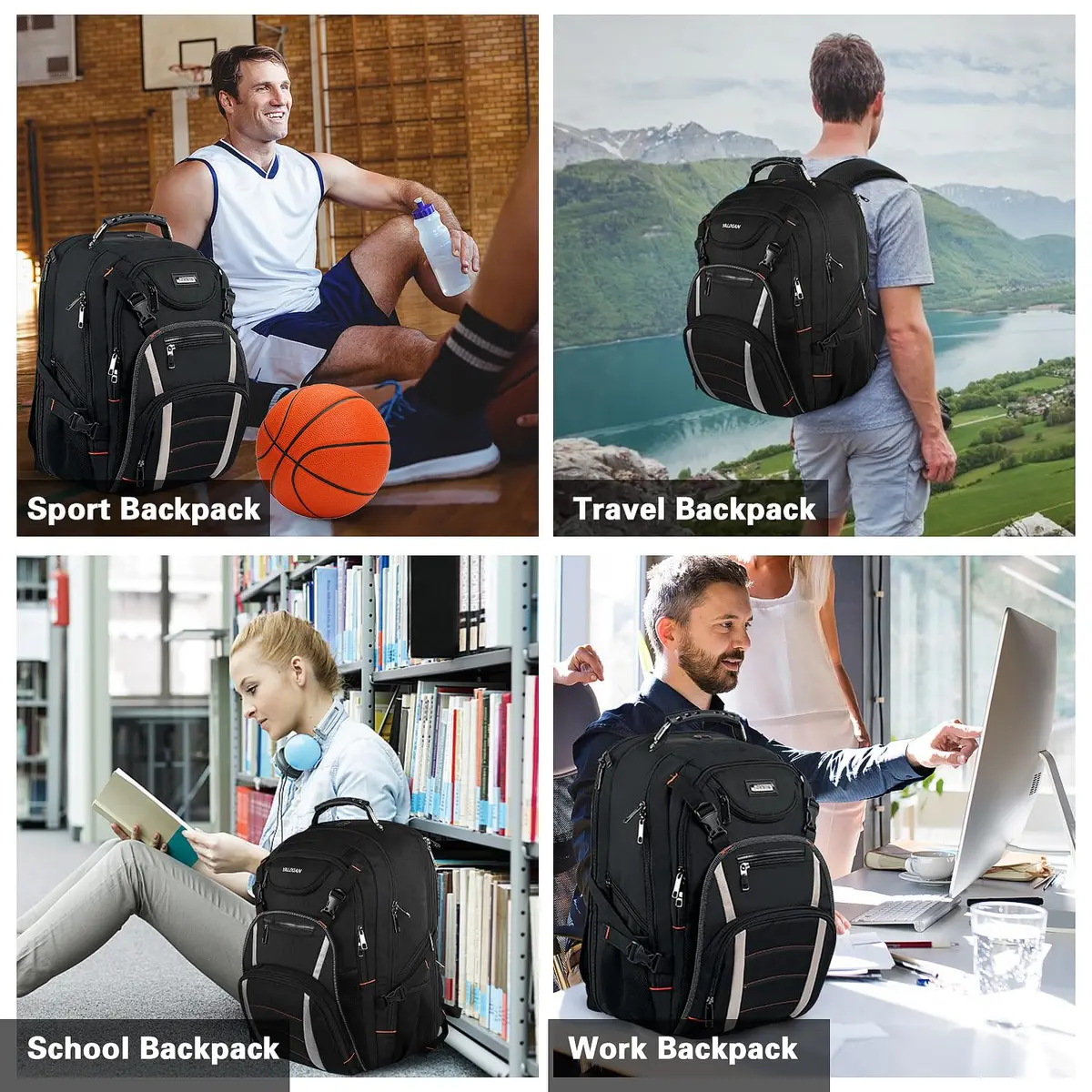 YALIXIAN Extra Large Travel Laptop Backpack for Men Women with USB Charging Port & RFID Anti-Theft, Fits 17 Inch Computer Notebook, Water Resistant, College Backpack (Blackgrey) - view 7