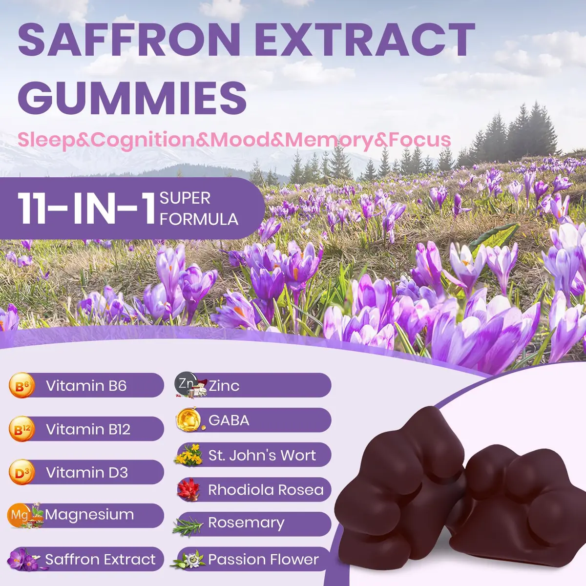 Enerlix Saffron Supplement Gummies for Mood & Focus, 60 Count (Pack of 2) | Vegan, Organic, Fast Absorption - view 4