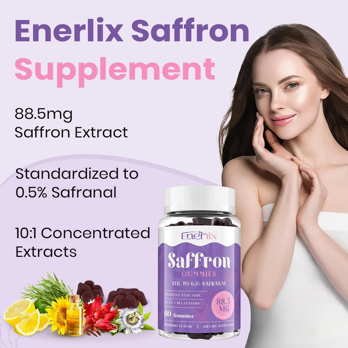 Enerlix Saffron Supplement Gummies for Mood & Focus, 60 Count (Pack of 2) | Vegan, Organic, Fast Absorption - view 3