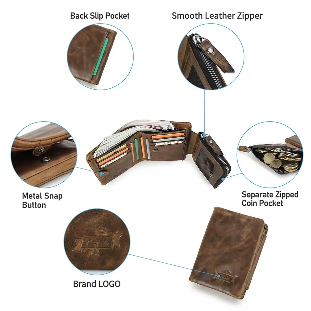 CONTACTS Crazy Horse Leather Bifold Wallet for Men | 12 cm (4.72 in) - view 6