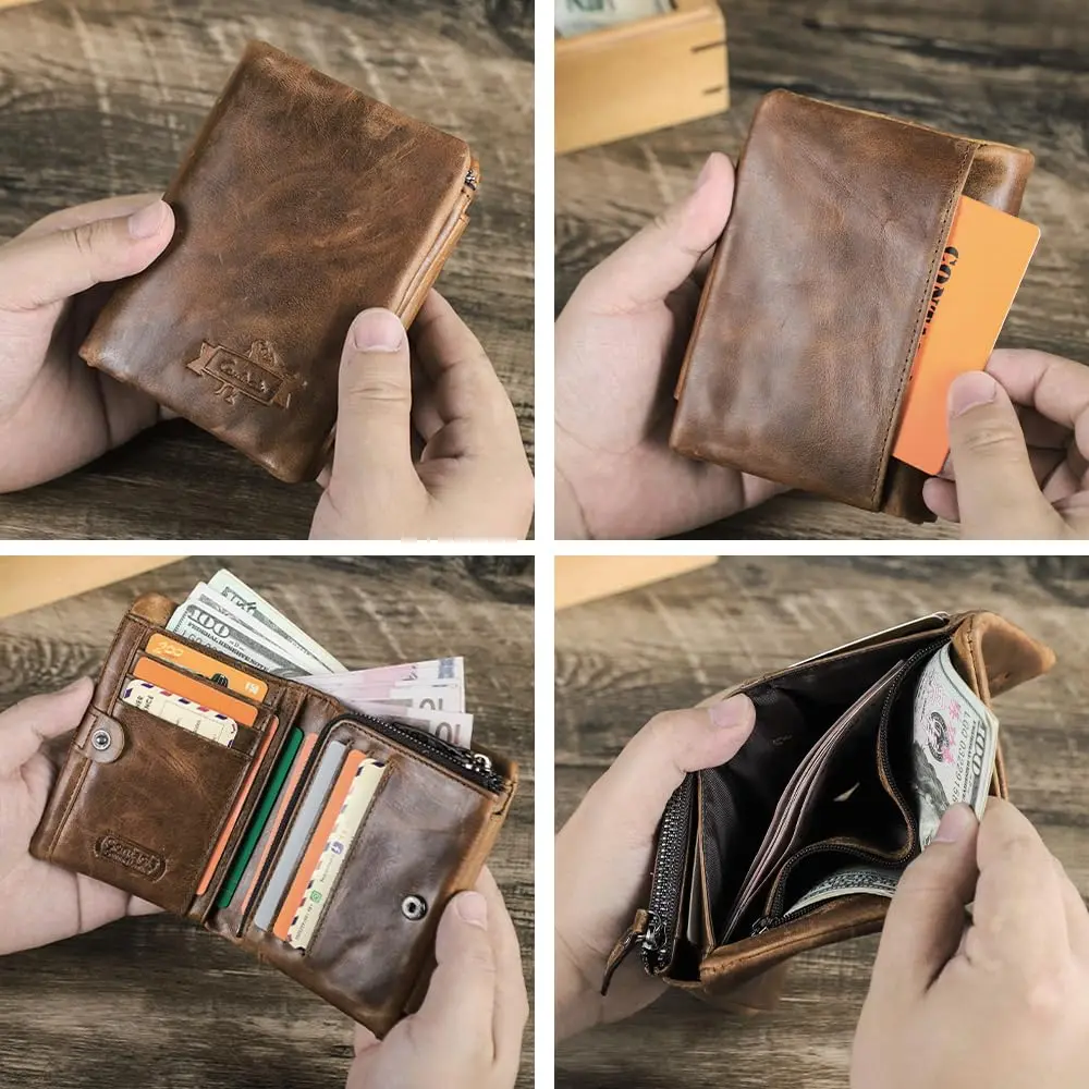 CONTACTS Crazy Horse Leather Bifold Wallet for Men | 12 cm (4.72 in) - view 7