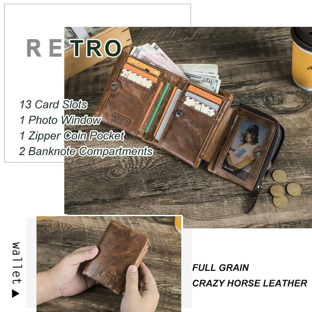CONTACTS Crazy Horse Leather Bifold Wallet for Men | 12 cm (4.72 in) - view 3