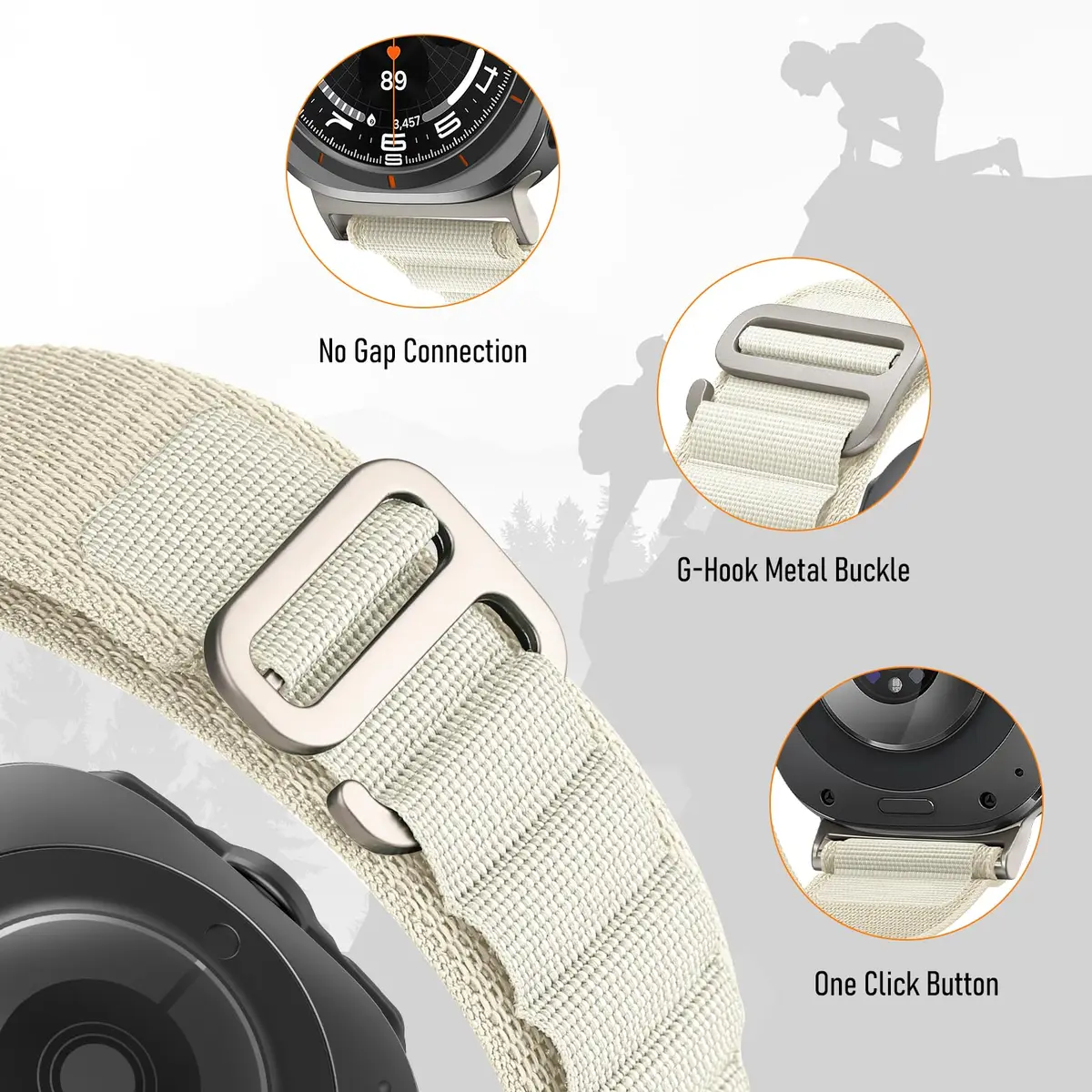 DMVEIMAL Trail Band for Samsung Galaxy Watch Ultra 47mm | Rugged Nylon Alpine Sport Loop Strap Breathable - view 2