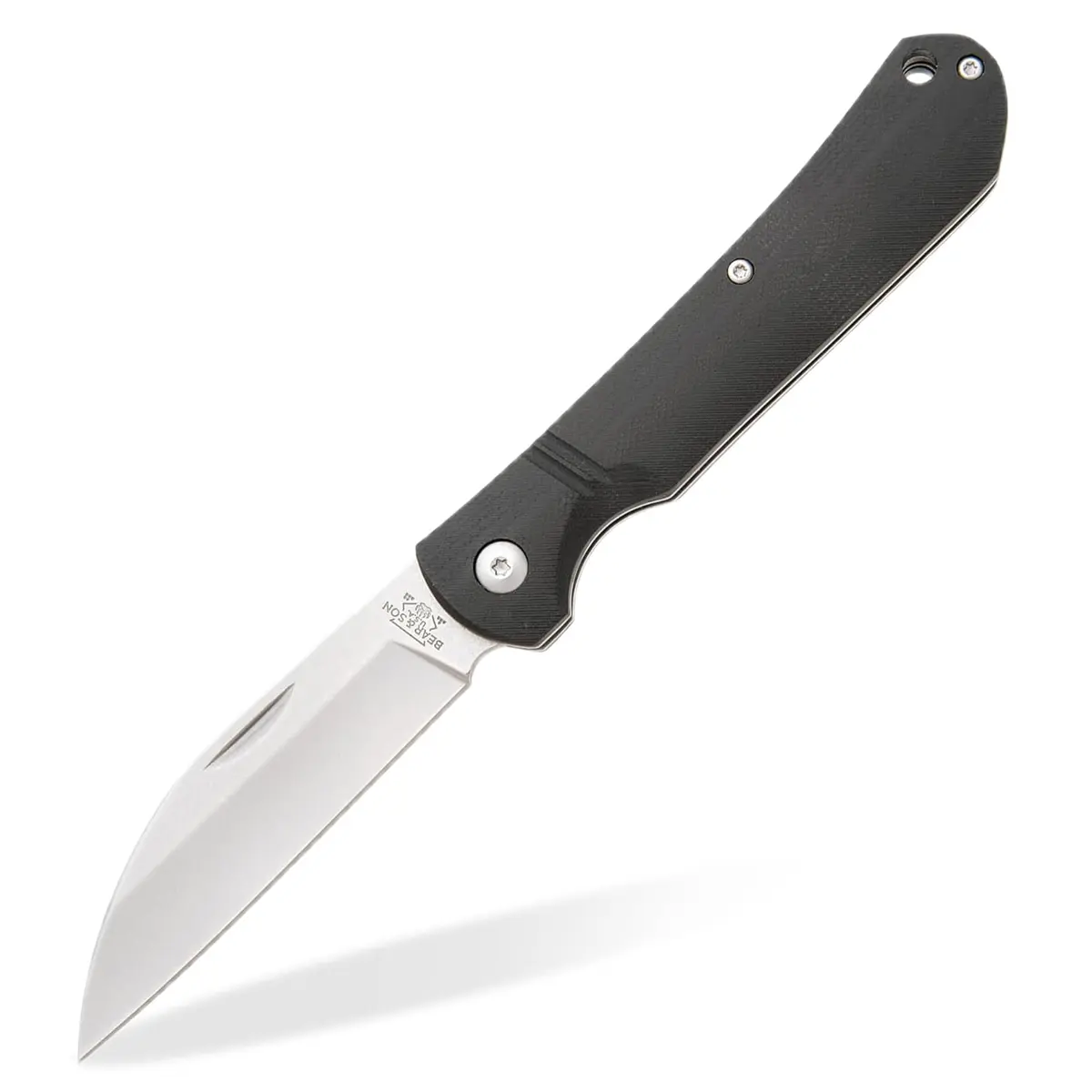 Bear & Son 484GB Wharncliffe Slip Joint Pocket Knife 3.25" D2 Steel Blade, Black G10 Handle, Made in USA - main product image