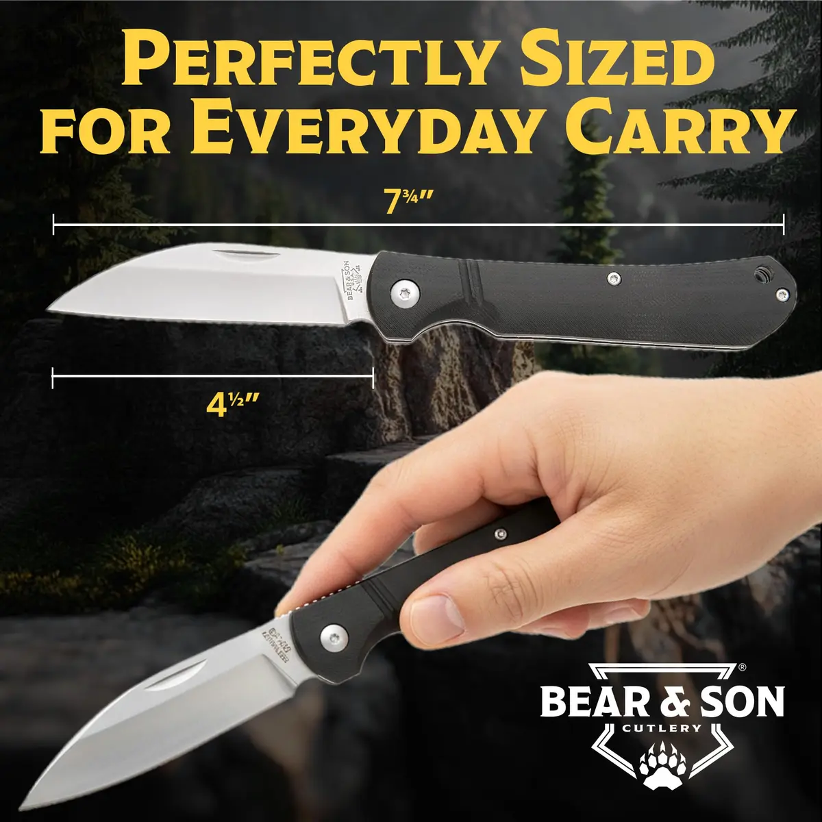 Bear & Son 484GB Wharncliffe Slip Joint Pocket Knife 3.25" D2 Steel Blade, Black G10 Handle, Made in USA - view 5