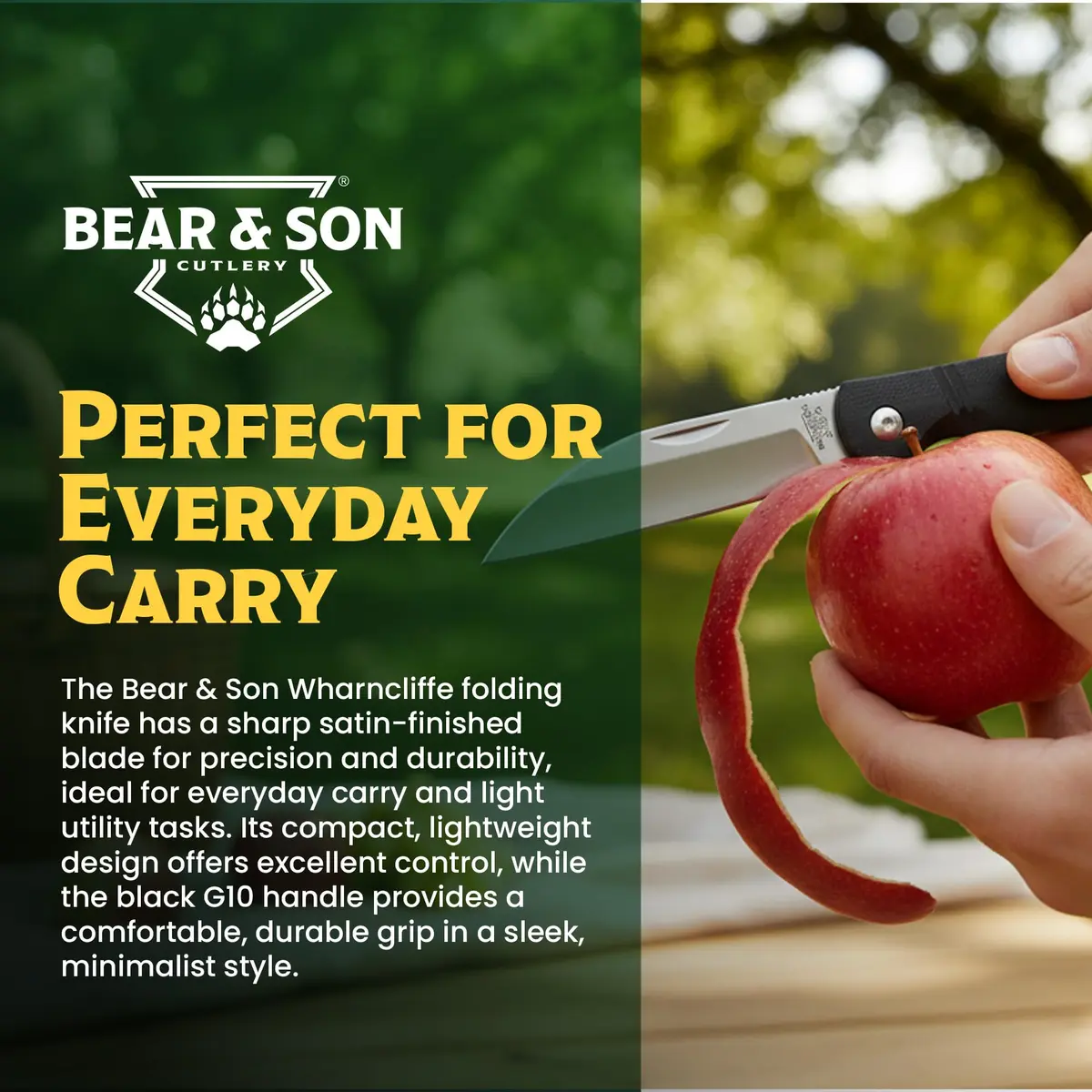 Bear & Son 484GB Wharncliffe Slip Joint Pocket Knife 3.25" D2 Steel Blade, Black G10 Handle, Made in USA - view 6