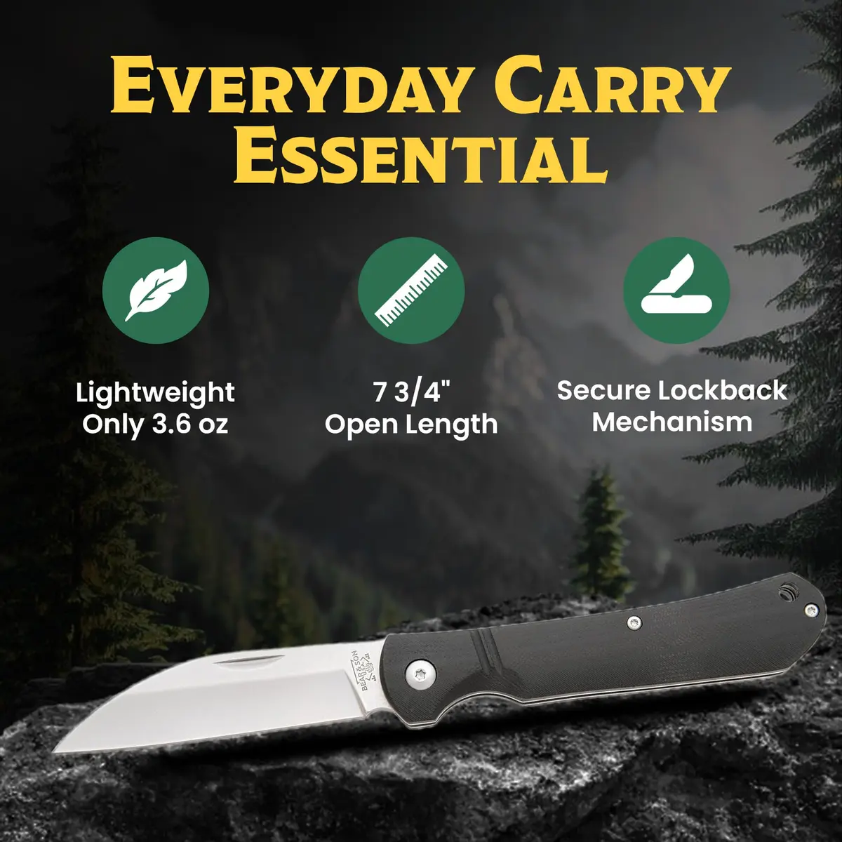 Bear & Son 484GB Wharncliffe Slip Joint Pocket Knife 3.25" D2 Steel Blade, Black G10 Handle, Made in USA - view 3